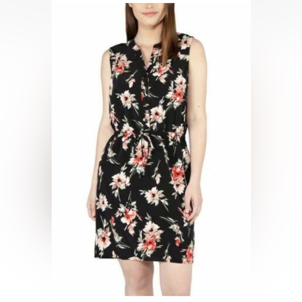 Catherine Malandrino Black Floral Midi Dress size large womens